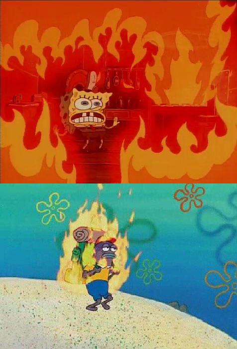 Spongebob vs fish on fire Blank Meme Template