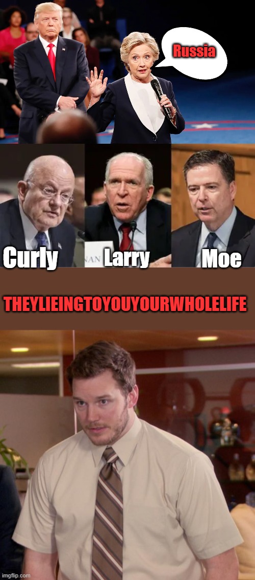 Russia has never attacked America; Dems & the Deep State do it every day. Russia was US Alie in both WW1 & 2. Germany wasn't | Russia; THEYLIEINGTOYOUYOURWHOLELIFE; Curly; Larry; Moe | image tagged in memes,afraid to ask andy | made w/ Imgflip meme maker