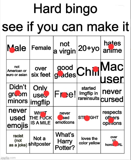 Hard Bingo by OwU | image tagged in hard bingo by owu | made w/ Imgflip meme maker