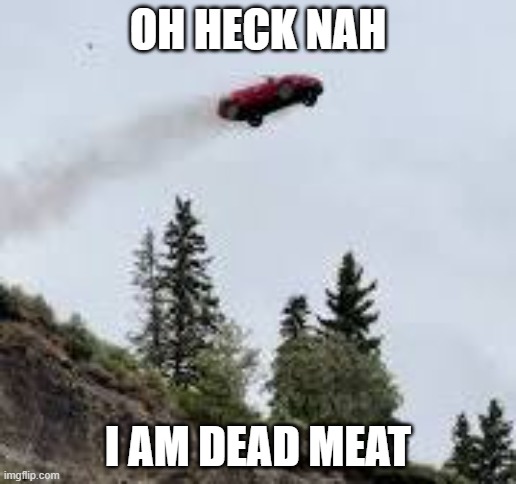 weird cars | OH HECK NAH; I AM DEAD MEAT | image tagged in car driving off a cliff rip | made w/ Imgflip meme maker