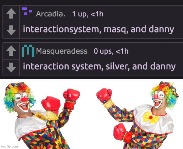 image tagged in 2 clowns fighting | made w/ Imgflip meme maker