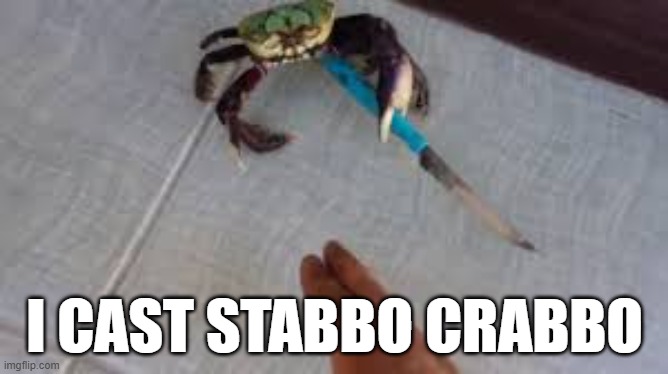 wizard spells be like | I CAST STABBO CRABBO | image tagged in stabbo the crabbo | made w/ Imgflip meme maker