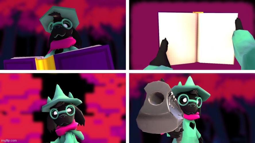 ralsei read ur book and(does not like it) | image tagged in ralsei read ur book and does not like it | made w/ Imgflip meme maker