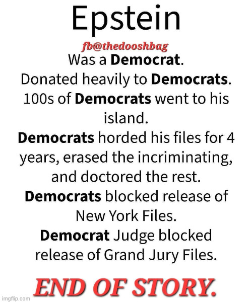 End of story... dems covered up the Epstein evidence | image tagged in end of story,epstein is the distraction | made w/ Imgflip meme maker
