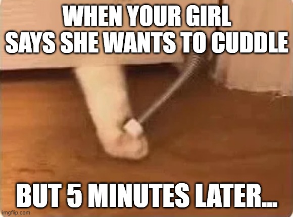 More Than Cuddle | WHEN YOUR GIRL SAYS SHE WANTS TO CUDDLE; BUT 5 MINUTES LATER... | image tagged in sex jokes | made w/ Imgflip meme maker