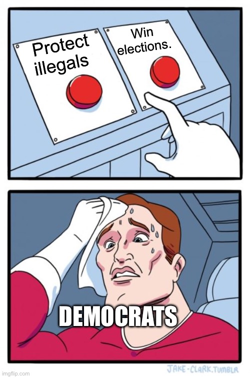 Two Buttons | Win elections. Protect illegals; DEMOCRATS | image tagged in memes,two buttons,democrats,election,politics,political meme | made w/ Imgflip meme maker