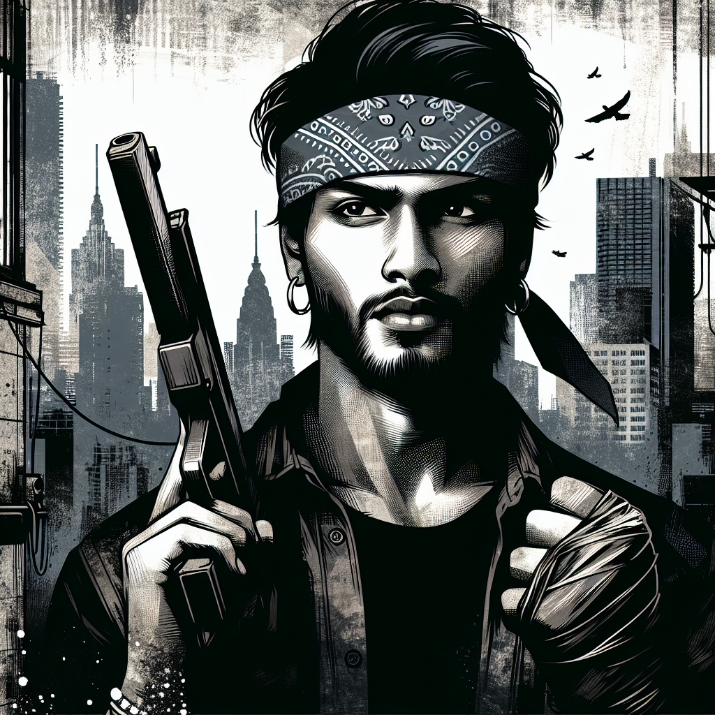 Gang member, bandana on head, guns in hand Blank Meme Template