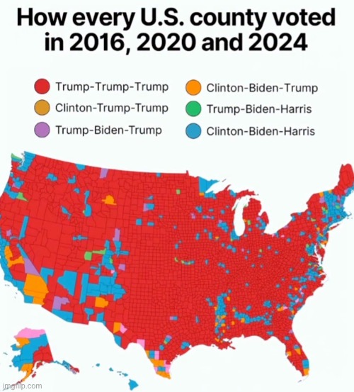 notice how the blue correlates to big cities. people aren't supposed to be that crowded without community. makes em batty | made w/ Imgflip meme maker