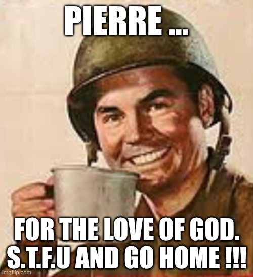 Canadian politics | PIERRE ... FOR THE LOVE OF GOD.
S.T.F.U AND GO HOME !!! | image tagged in stfu | made w/ Imgflip meme maker