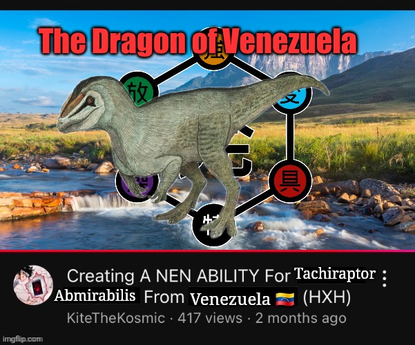 Creating a Nen Ability for (  ) from (  )  (HXH)  YouTube Video | The Dragon of Venezuela; Tachiraptor; Abmirabilis; Venezuela 🇻🇪 | image tagged in creating a nen ability for from hxh youtube video,memes,dinosaurs,hunter x hunter,anime memes,lol | made w/ Imgflip meme maker