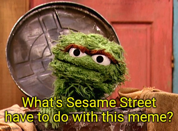 Oscar the grouch | What's Sesame Street have to do with this meme? | image tagged in oscar the grouch | made w/ Imgflip meme maker