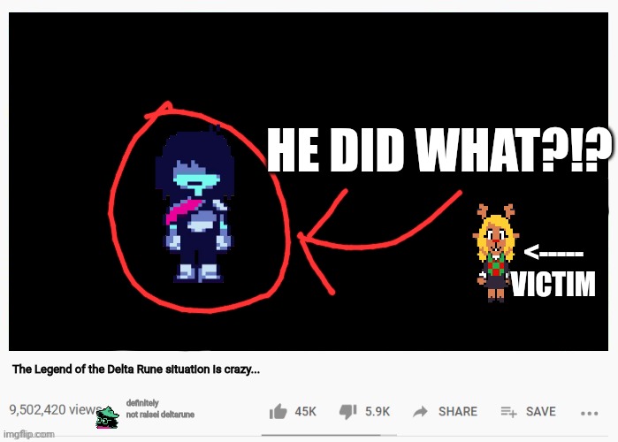 yall realize kris (or the soul that is controlling him) is essentially grooming noelle right | HE DID WHAT?!? <----- VICTIM; The Legend of the Delta Rune situation is crazy... definitely not ralsei deltarune | image tagged in youtube video template | made w/ Imgflip meme maker