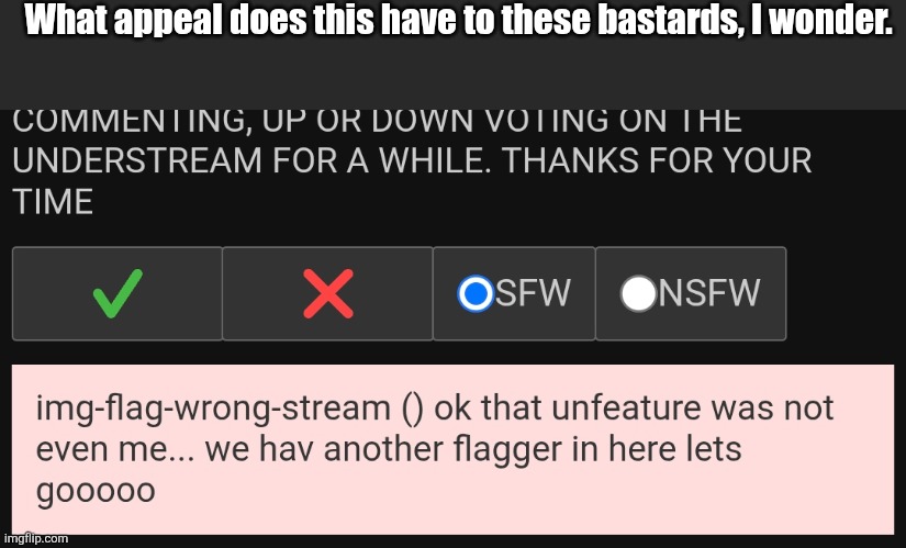 How is it that they know how to conceal their users but can't even use basic fucking grammar? | What appeal does this have to these bastards, I wonder. | image tagged in jevil of topic go forth just in case | made w/ Imgflip meme maker