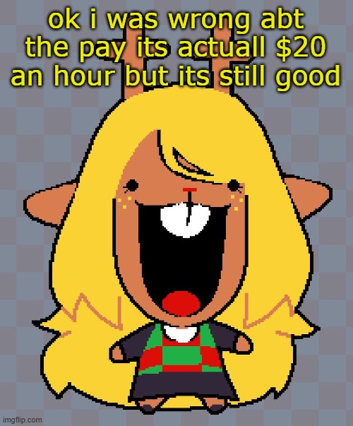 nolle | ok i was wrong abt the pay its actuall $20 an hour but its still good | image tagged in nolle | made w/ Imgflip meme maker