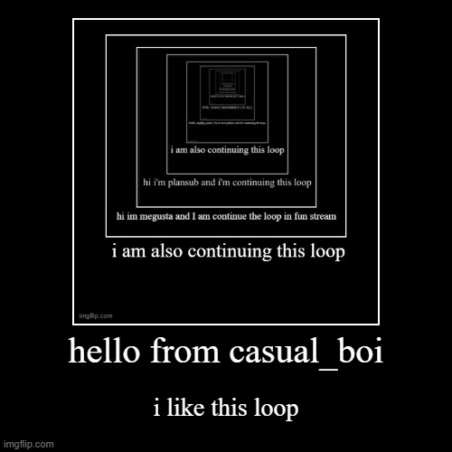 i like loops | hello from casual_boi | i like this loop | image tagged in funny,demotivationals | made w/ Imgflip demotivational maker