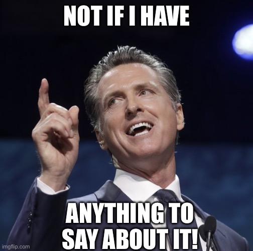 Gavin newsom | NOT IF I HAVE ANYTHING TO SAY ABOUT IT! | image tagged in gavin newsom | made w/ Imgflip meme maker