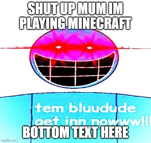 Bluudud | SHUT UP MUM IM PLAYING MINECRAFT; BOTTOM TEXT HERE | image tagged in bluudud | made w/ Imgflip meme maker