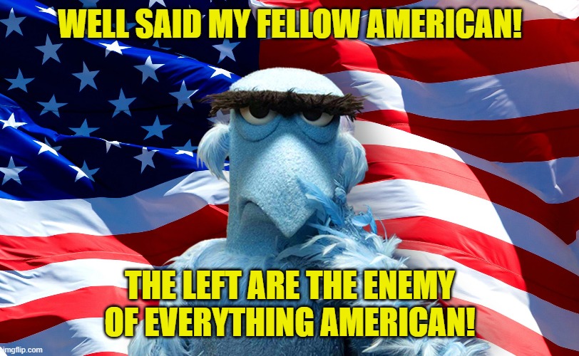 WELL SAID MY FELLOW AMERICAN! THE LEFT ARE THE ENEMY OF EVERYTHING AMERICAN! | made w/ Imgflip meme maker