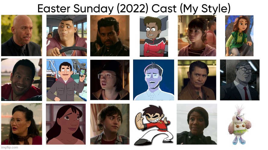 Easter Sunday (2022) Cast (My Style) | image tagged in easter sunday 2022 cast my style,meme,memes,spoof cast,easter sunday,characters | made w/ Imgflip meme maker