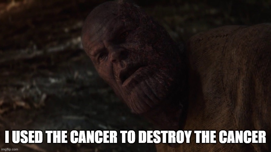 i used the stones to destroy the stones | I USED THE CANCER TO DESTROY THE CANCER | image tagged in i used the stones to destroy the stones | made w/ Imgflip meme maker