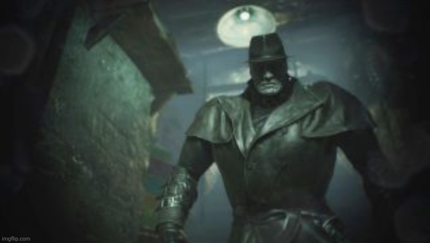 Resident Evil 2 Remake Mr X | image tagged in resident evil 2 remake mr x | made w/ Imgflip meme maker