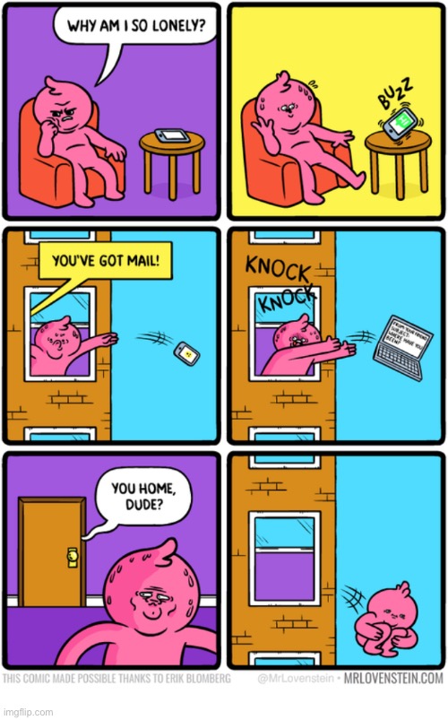 Mr. Lovenstein | image tagged in comics,mr lovenstein,lonely,evasive | made w/ Imgflip meme maker