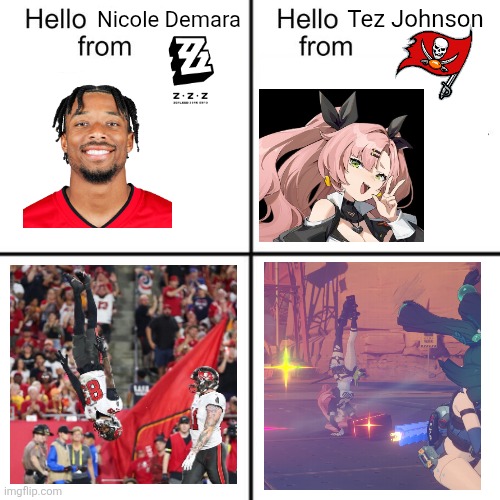 Upside down friends | Nicole Demara; Tez Johnson | image tagged in hello person from,nfl football,football,video games | made w/ Imgflip meme maker