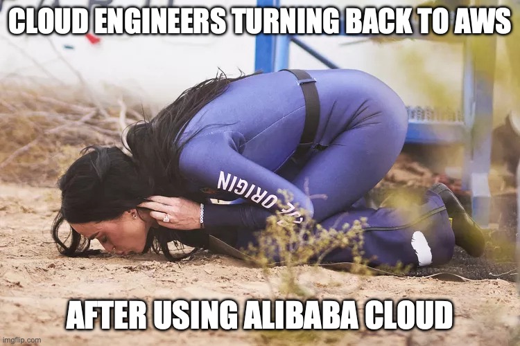 Cloud & DevOps memes | CLOUD ENGINEERS TURNING BACK TO AWS; AFTER USING ALIBABA CLOUD | image tagged in katy perry kissing ground | made w/ Imgflip meme maker