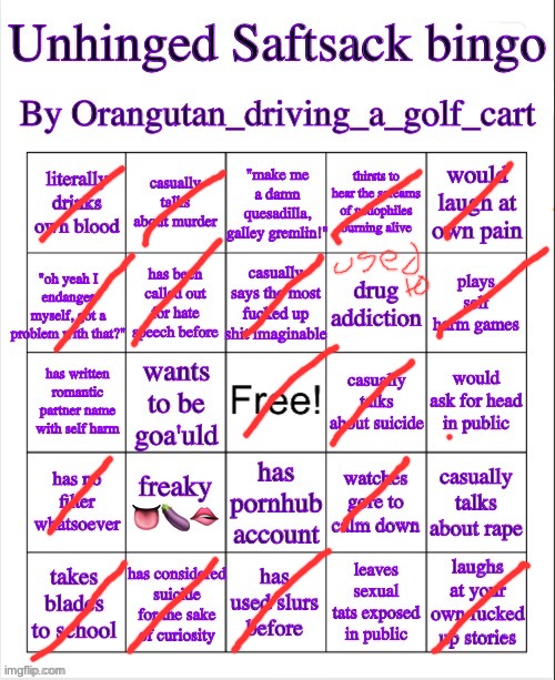 unhinged Saftsack bingo | image tagged in unhinged saftsack bingo | made w/ Imgflip meme maker