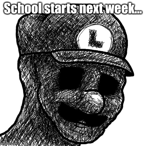 At least for me it does, I'm not sure if it has already started for y'all Americans tho... | School starts next week... | image tagged in depressed luigi wojakl,memes | made w/ Imgflip meme maker