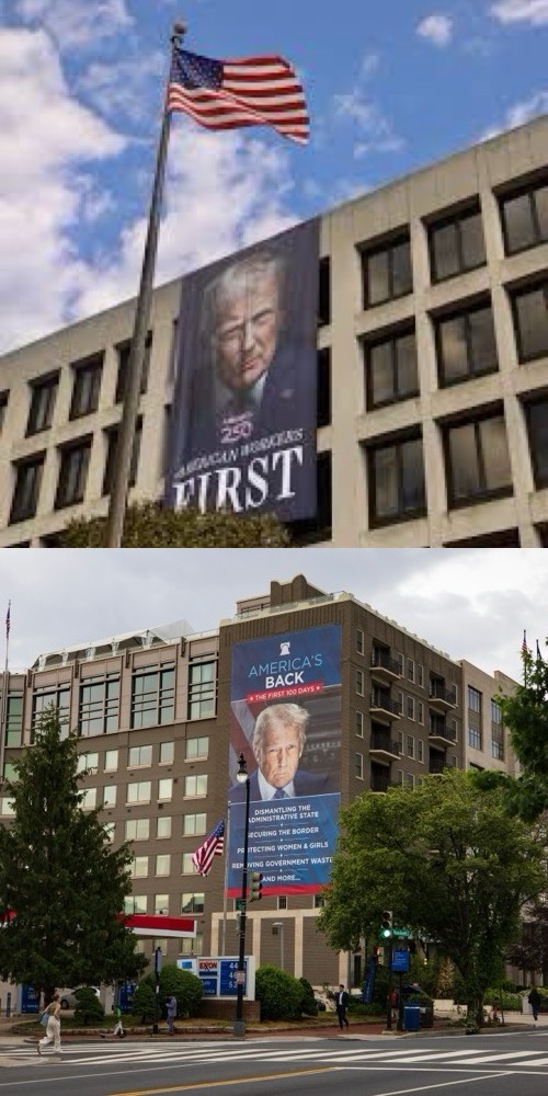 Trump photos on buildings Blank Meme Template