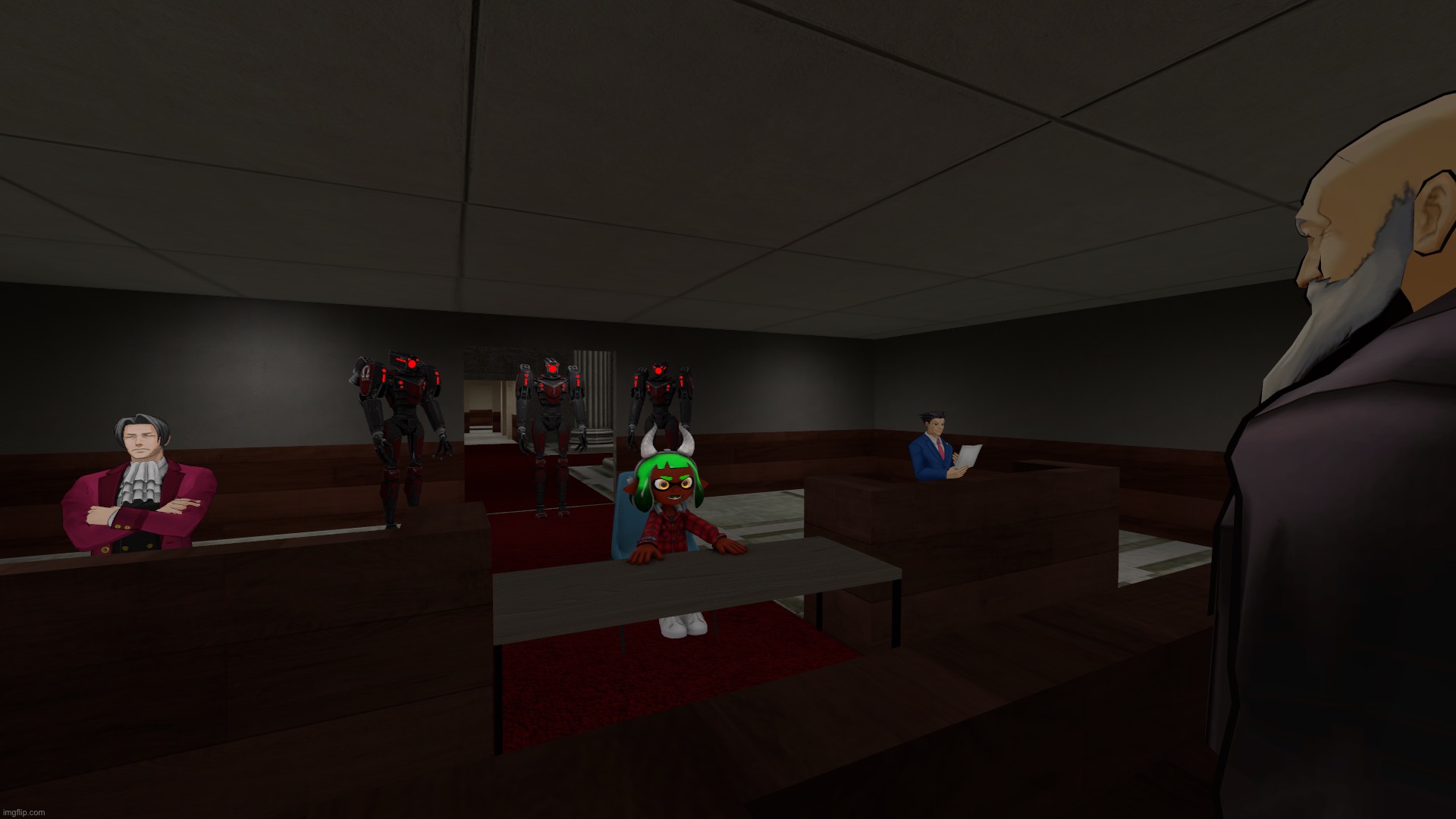 Recent SFM scene I made. Inkmatas in court! Phoenix Wright is her lawyer | made w/ Imgflip meme maker