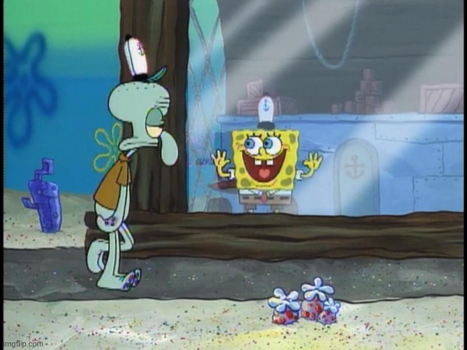Roblox fans when they see someone missing their legs (IT'S KORBLOX!!!) | image tagged in spongebob window | made w/ Imgflip meme maker