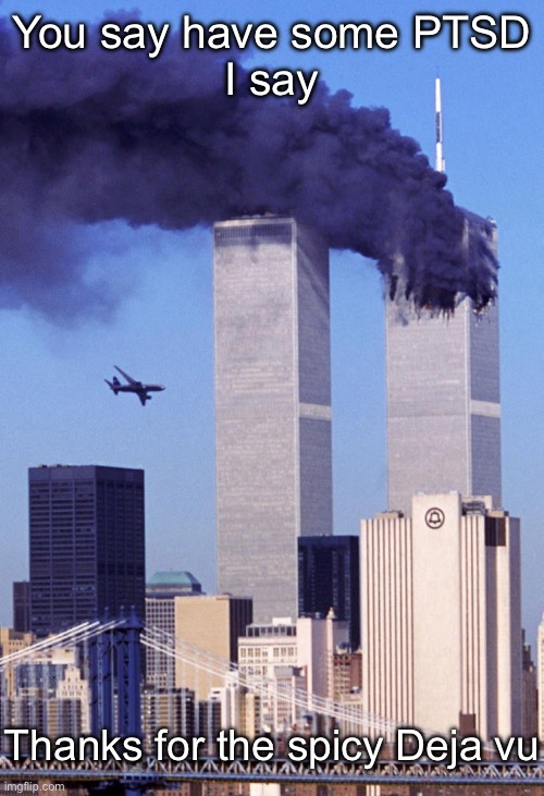 Deja Vu | You say have some PTSD
I say; Thanks for the spicy Deja vu | image tagged in 911,deja vu,spicy,ptsd | made w/ Imgflip meme maker