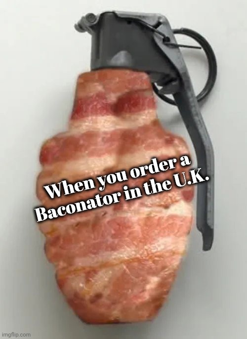 Do they have Wendy's there ? | When you order a Baconator in the U.K. | image tagged in i love bacon,not scary,shout it from the mountain tops,kevin bacon,good actor,when i want your opinion i'll give it to you | made w/ Imgflip meme maker