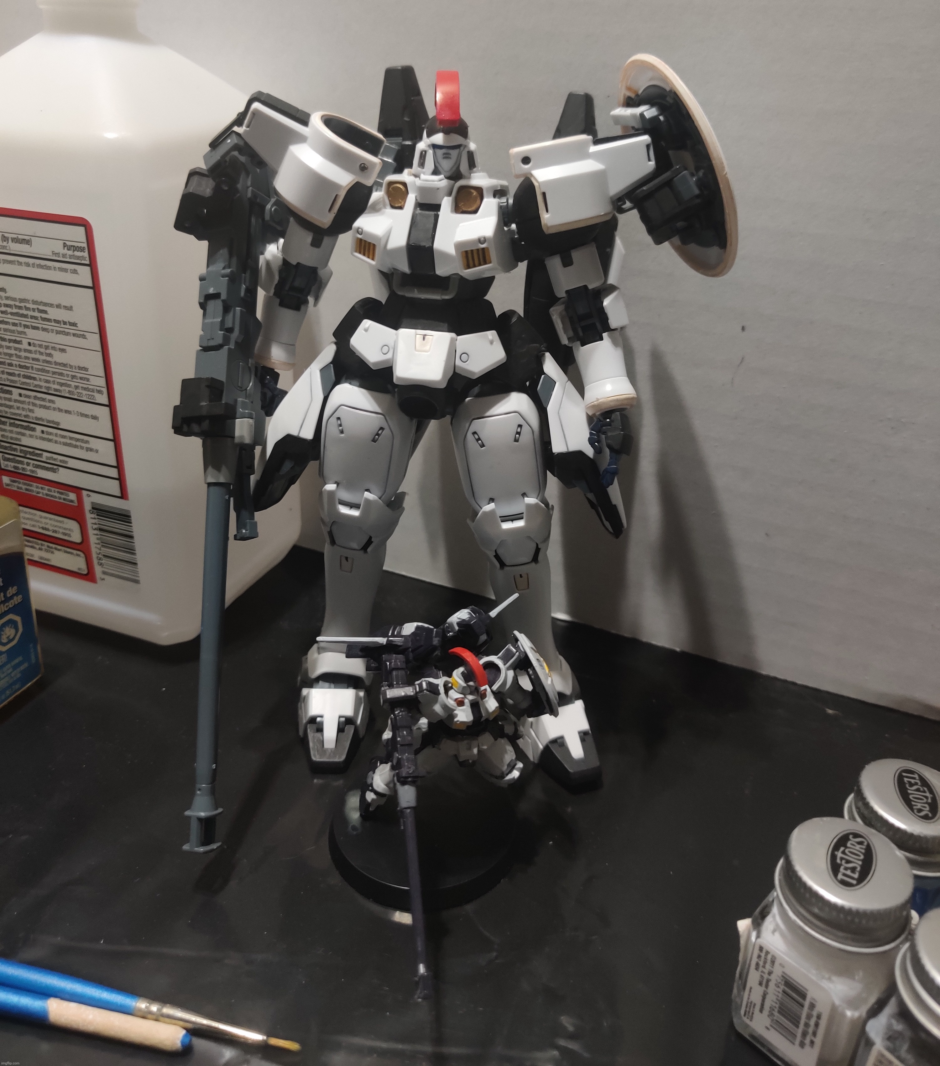 Got the Gundam assemble preview minis. I'm not quite done with this one but I did a size comparison with its MG counterpart | made w/ Imgflip meme maker