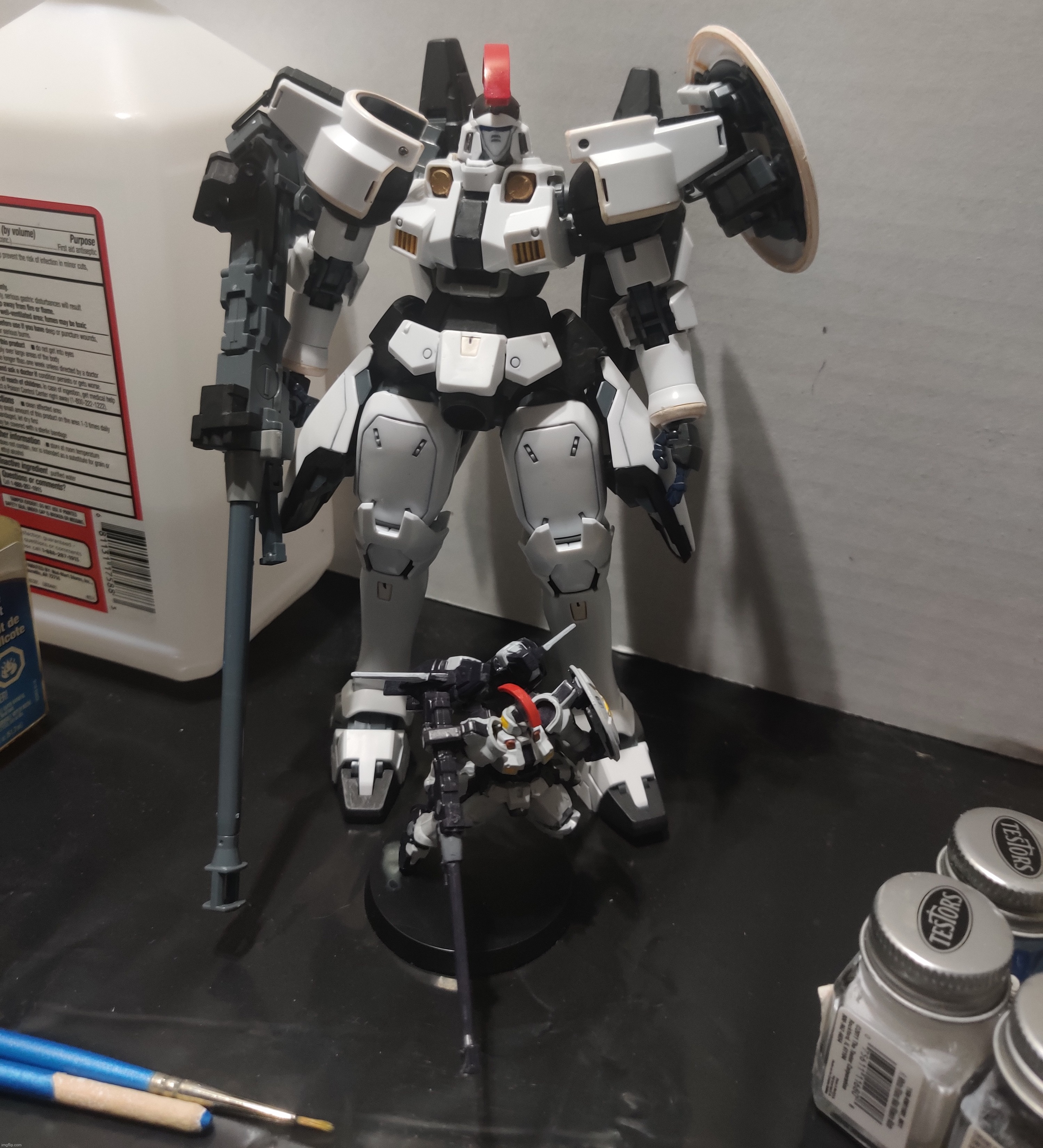 Got the Gundam assemble preview minis. I'm not quite done with this one but I did a size comparison with its MG counterpart | made w/ Imgflip meme maker