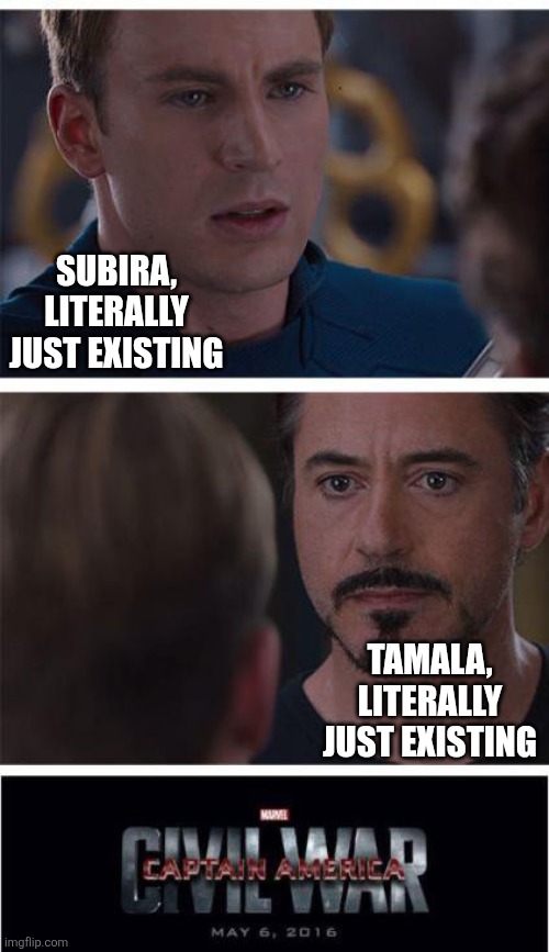 Wind Types be like: I ship it. | SUBIRA, LITERALLY JUST EXISTING; TAMALA, LITERALLY JUST EXISTING | image tagged in gaming,marvel,captain america,iron man,civil war,palia | made w/ Imgflip meme maker