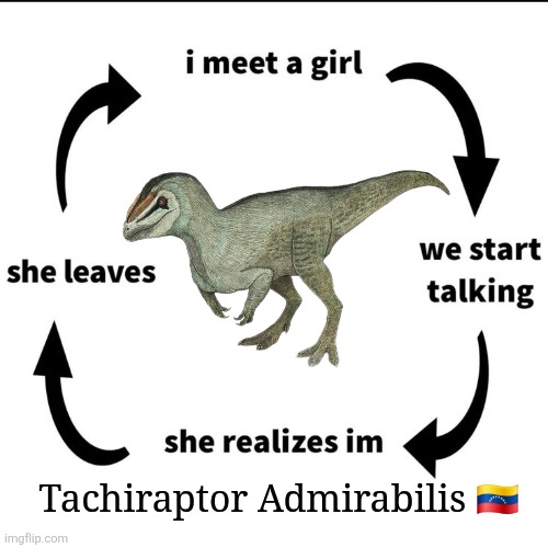 I meet a girl | Tachiraptor Admirabilis 🇻🇪 | image tagged in i meet a girl,memes,dinosaur,lol,humor,shitpost | made w/ Imgflip meme maker