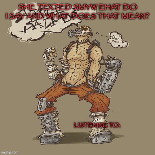 Krieg yrllibg | SHE TEXTED SMYW WHAT DO I SAY AND WHAT DOES THAT MEAN? | image tagged in krieg yrllibg | made w/ Imgflip meme maker