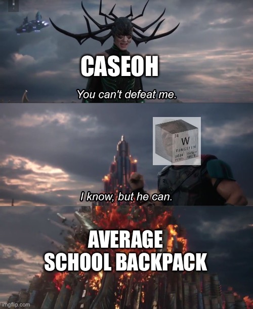 Heaviest thing competition (extension of backpack meme) | CASEOH; AVERAGE SCHOOL BACKPACK | image tagged in i know but he can,school,caseoh | made w/ Imgflip meme maker