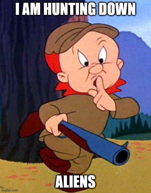 i am hunting down aliens | I AM HUNTING DOWN; ALIENS | image tagged in elmer fudd,aliens,ancient aliens,looney tunes,hunting | made w/ Imgflip meme maker
