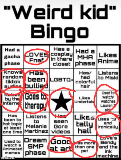 this is my friend lol | image tagged in weird kid bingo | made w/ Imgflip meme maker