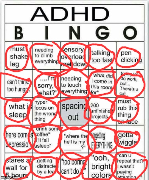 adhd bingo | image tagged in adhd bingo | made w/ Imgflip meme maker