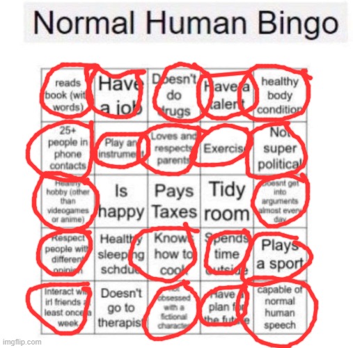 Normal human bingo | image tagged in normal human bingo | made w/ Imgflip meme maker