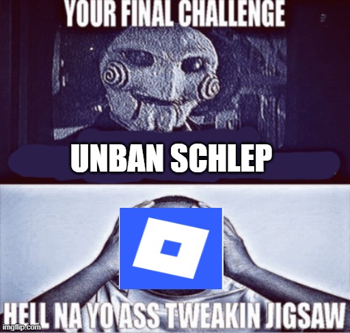 your final challenge | UNBAN SCHLEP | image tagged in your final challenge | made w/ Imgflip meme maker