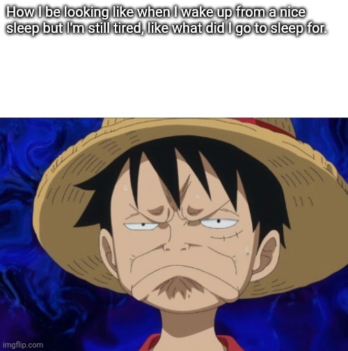 Sleeping problems | How I be looking like when I wake up from a nice sleep but I'm still tired, like what did I go to sleep for. | image tagged in one piece luffy pout | made w/ Imgflip meme maker