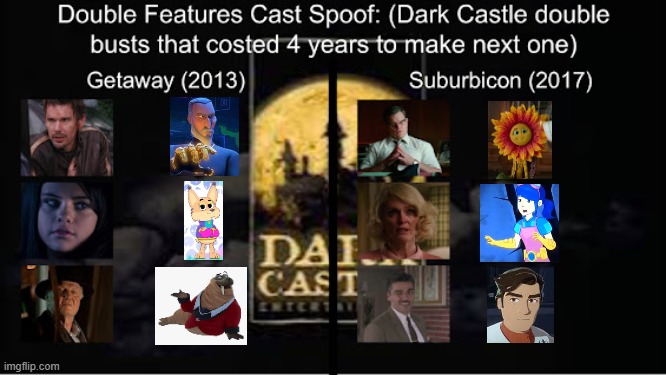 Credit to Waldness Topic International for this used | image tagged in meme,memes,spoof cast,getaway,suburbicon,characters | made w/ Imgflip meme maker