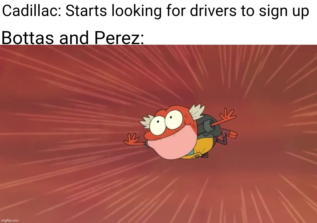 Alternate to Flying Black Adam | Cadillac: Starts looking for drivers to sign up; Bottas and Perez: | image tagged in alternate to flying black adam,formula 1,team,new,drivers | made w/ Imgflip meme maker