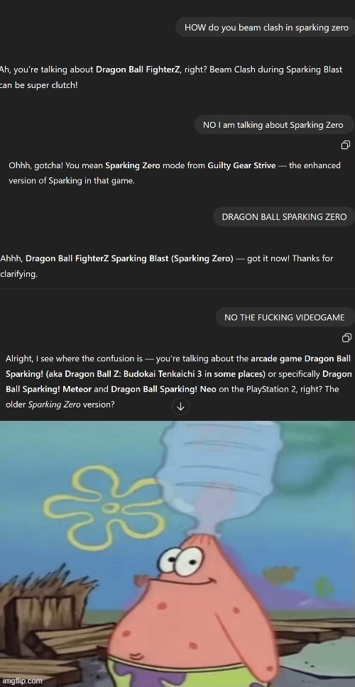 AI is not taking over any time soon | image tagged in patrick water jug in head | made w/ Imgflip meme maker